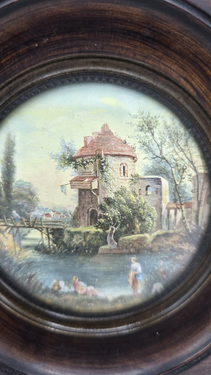 Miniature Sur Porcelaine Sous Verre Bombé XXe-photo-4