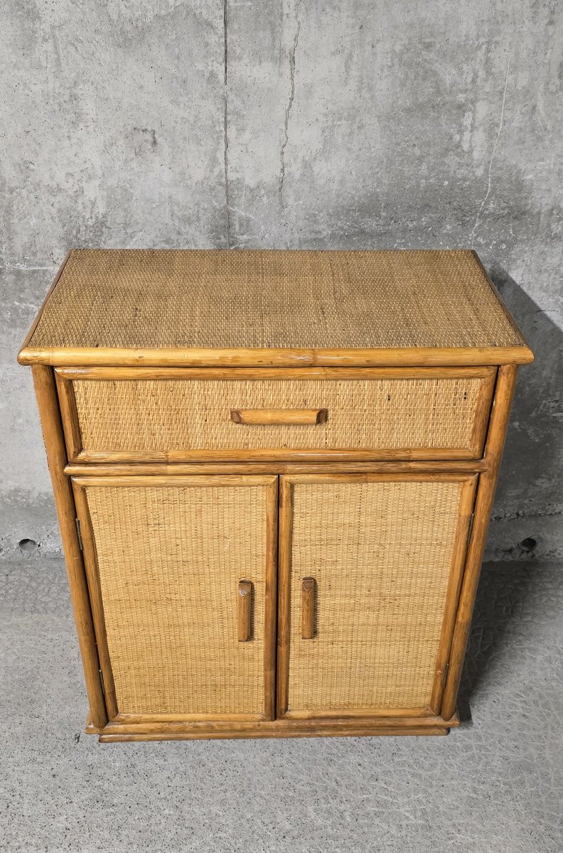 Buffet - Chest Of Drawers In Woven Rattan And Vintage Natural Bamboo -photo-2