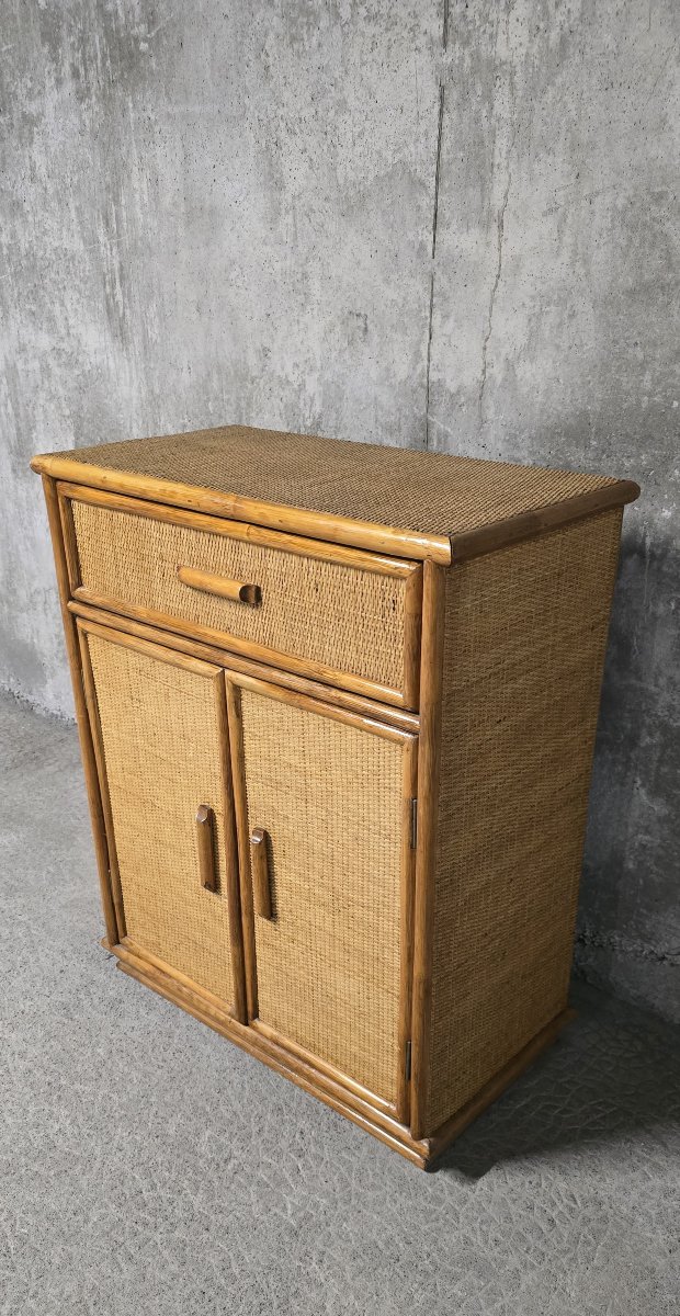 Buffet - Chest Of Drawers In Woven Rattan And Vintage Natural Bamboo -photo-3