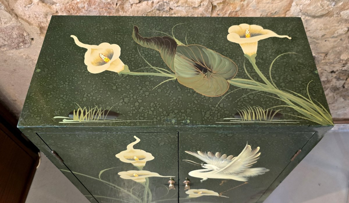 Petit meuble chinois laqué vert vintage-photo-1