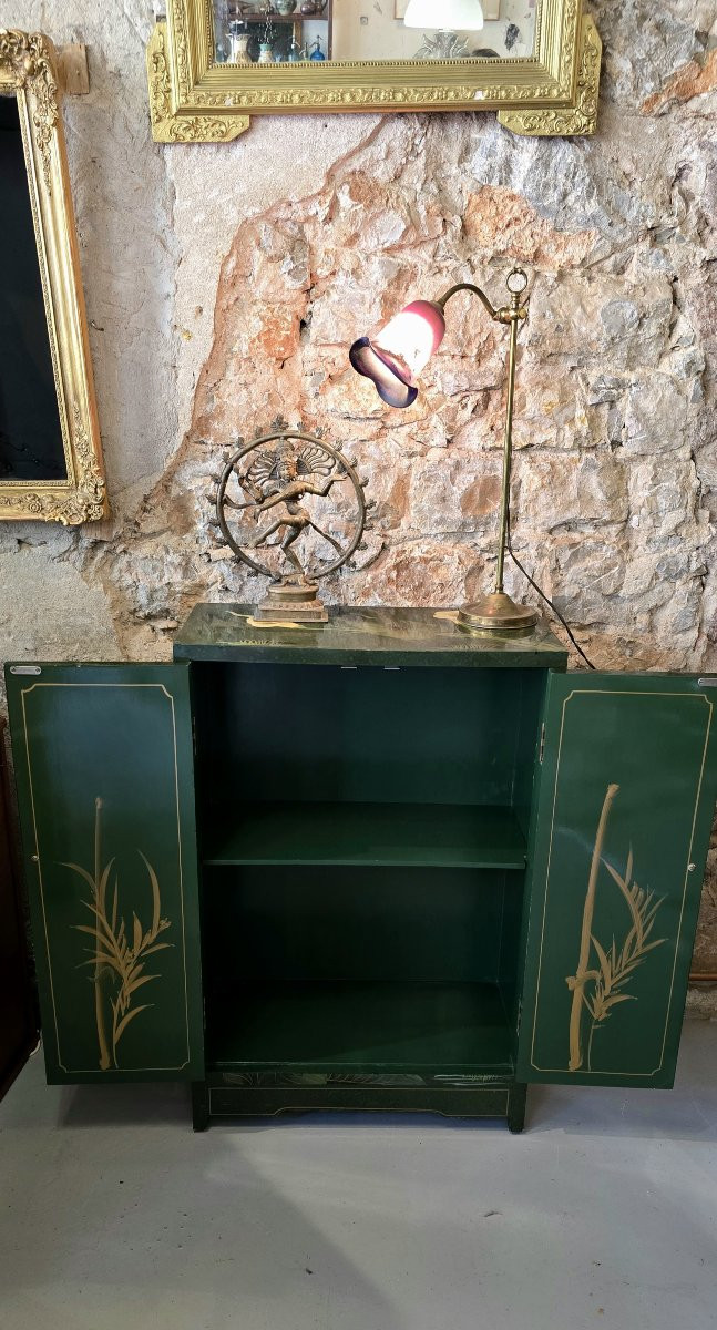 Petit meuble chinois laqué vert vintage-photo-8