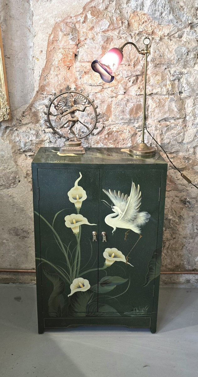 Petit meuble chinois laqué vert vintage