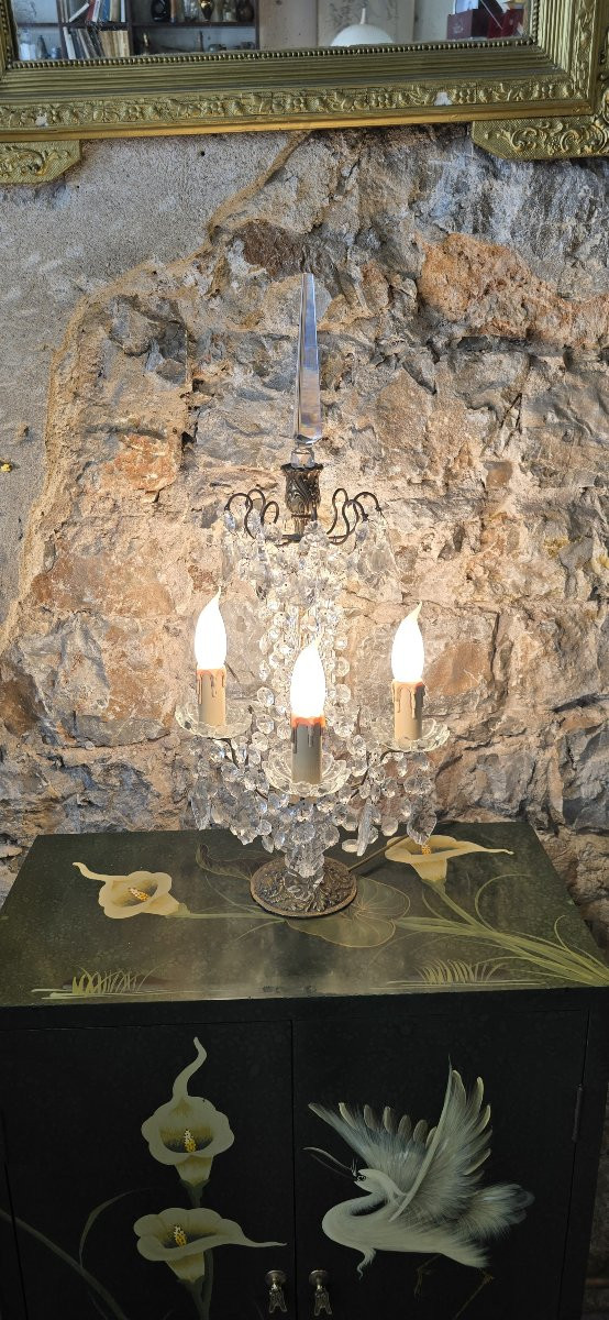 Girandole In Gilded Bronze And Glass Pendants-photo-4