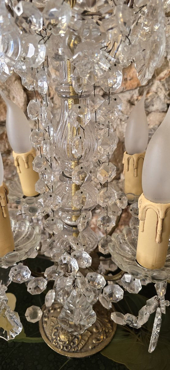 Girandole In Gilded Bronze And Glass Pendants-photo-6
