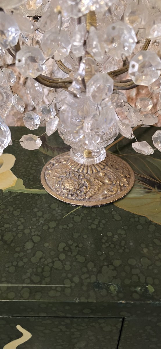 Girandole In Gilded Bronze And Glass Pendants-photo-7