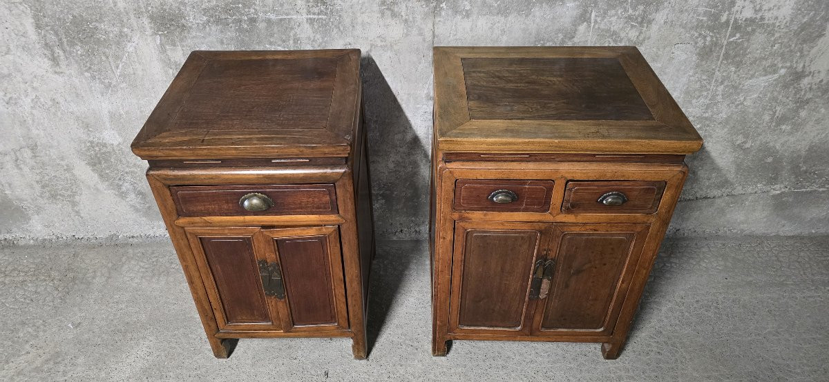 Set Of 2 Chinese Bedside Tables, Man And Woman - Vintage-photo-2