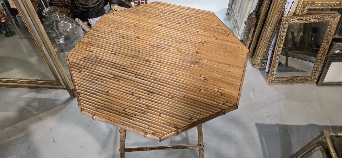 Octagonal Bamboo Table – Cogolin, 1980s-photo-2