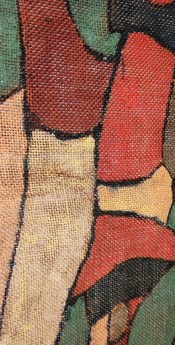 Large Painting On Burlap – Signed, Dated 1972-photo-2