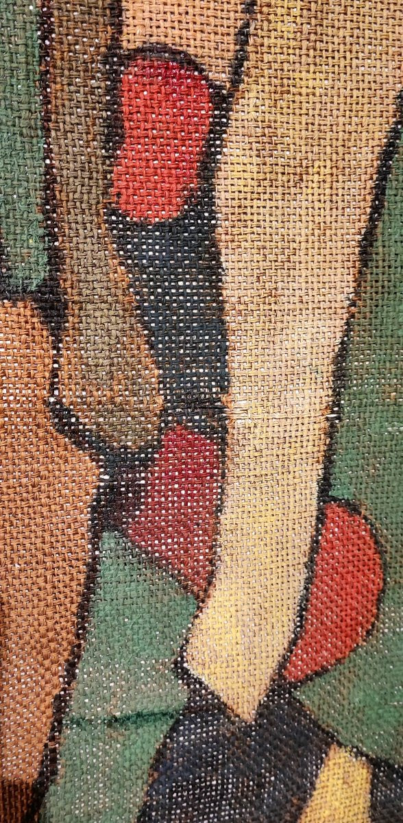Large Painting On Burlap – Signed, Dated 1972-photo-3