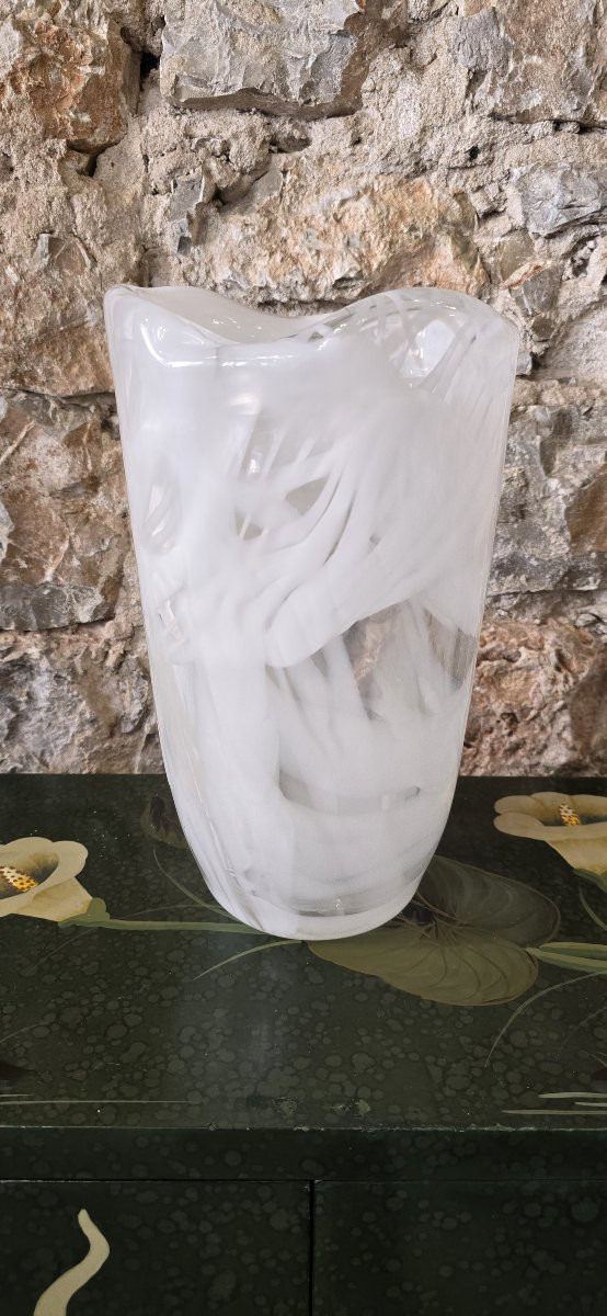 Murano Vase In Transparent Glass Lattimo 1960s/70s-photo-2