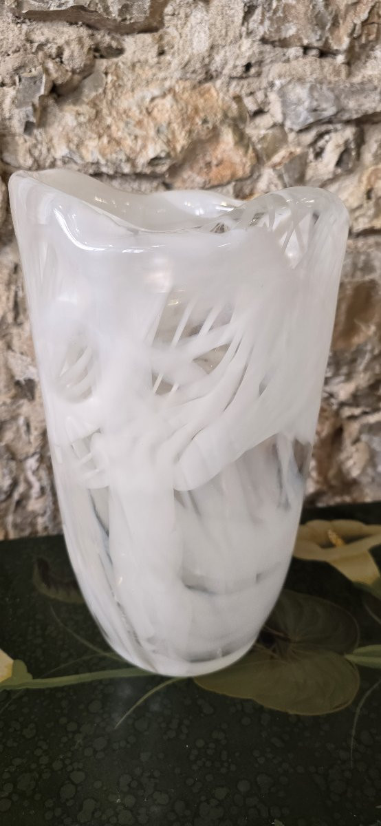 Murano Vase In Transparent Glass Lattimo 1960s/70s-photo-2