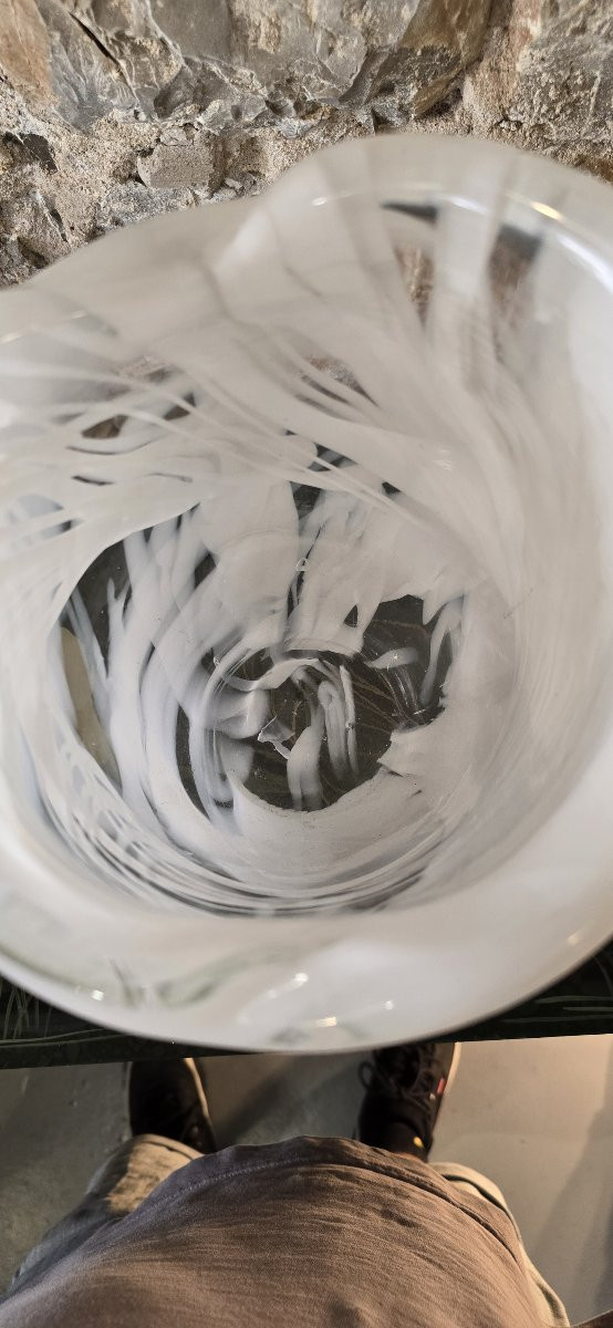 Murano Vase In Transparent Glass Lattimo 1960s/70s-photo-6