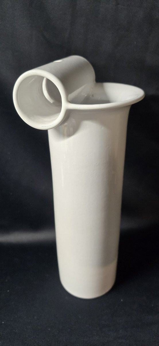 Enzo Bioli (1832) White Ceramic Vase For Il Picchio, Italy 1970s-photo-2