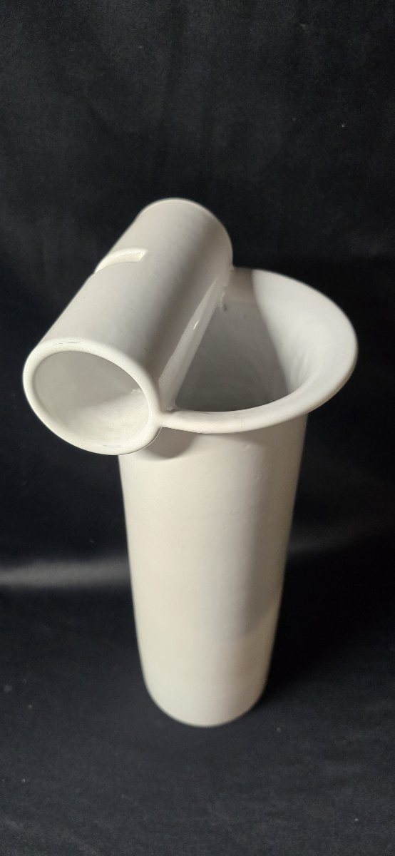 Enzo Bioli (1832) White Ceramic Vase For Il Picchio, Italy 1970s-photo-3