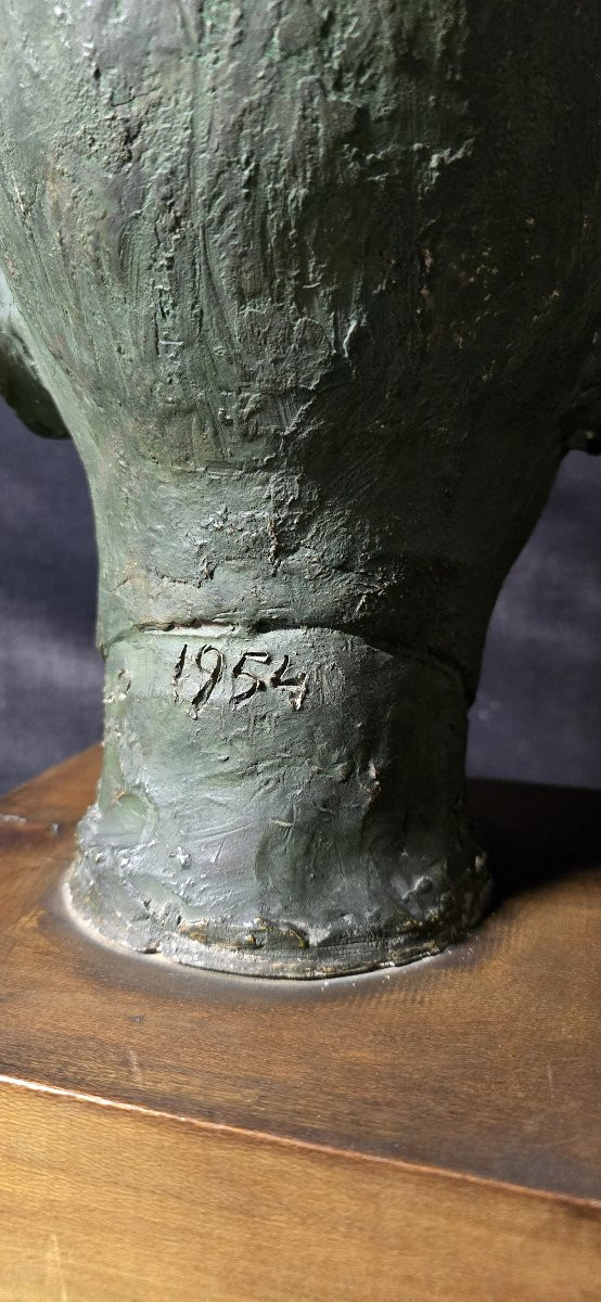 Angelo Meani (1906-1977) Patinated Plaster Bust 1954-photo-2