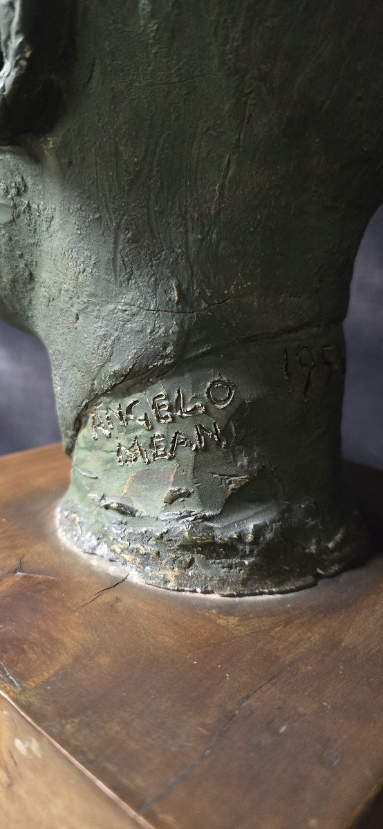 Angelo Meani (1906-1977) Patinated Plaster Bust 1954-photo-4