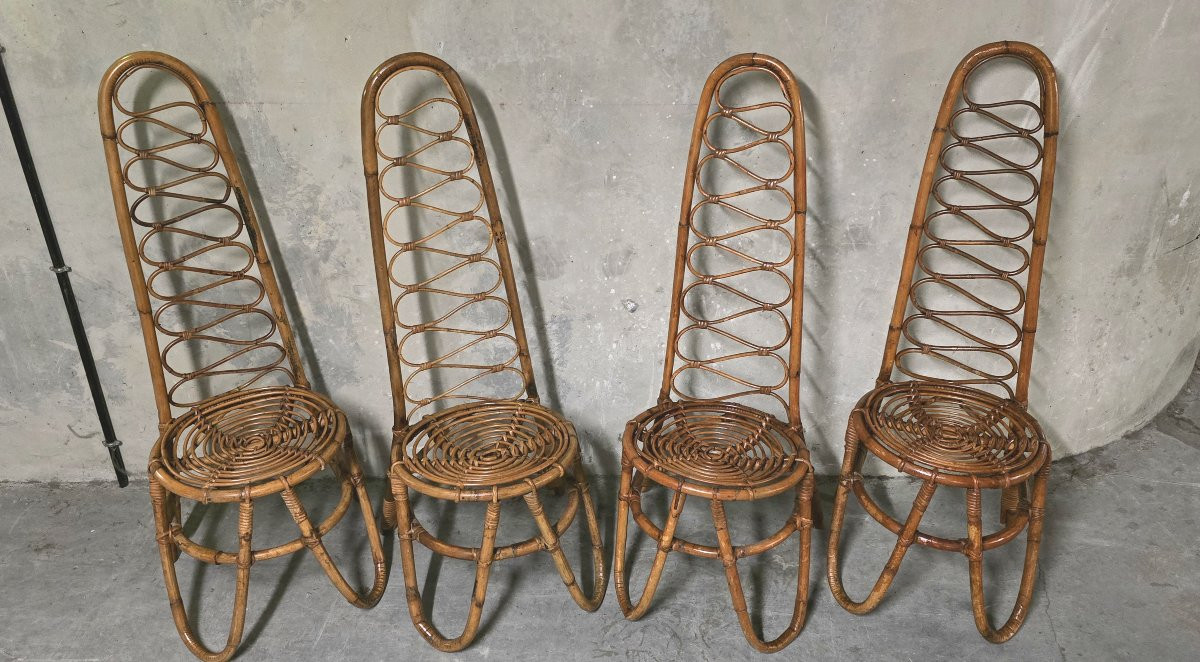 Lot de 4 chaises en bambou éditées par Bonacina, 1960-photo-5