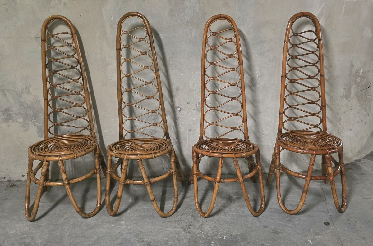 Lot de 4 chaises en bambou éditées par Bonacina, 1960