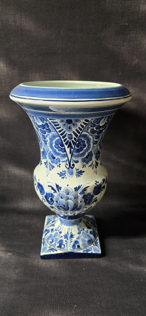 Delftware Vase – Cobalt Blue Floral Decoration-photo-2