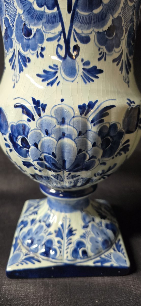 Delftware Vase – Cobalt Blue Floral Decoration-photo-4