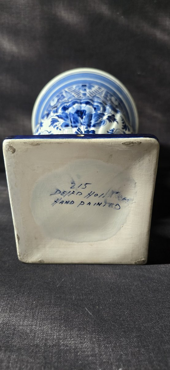 Delftware Vase – Cobalt Blue Floral Decoration-photo-6