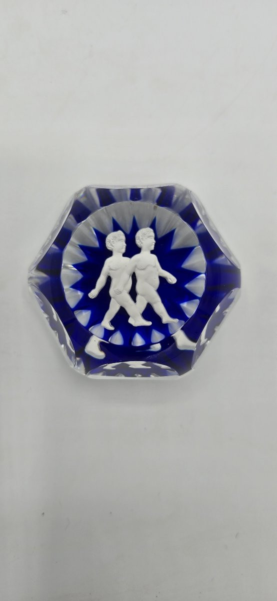 Baccarat Paperweight – Gemini Sign – Blue And Clear Crystal-photo-3