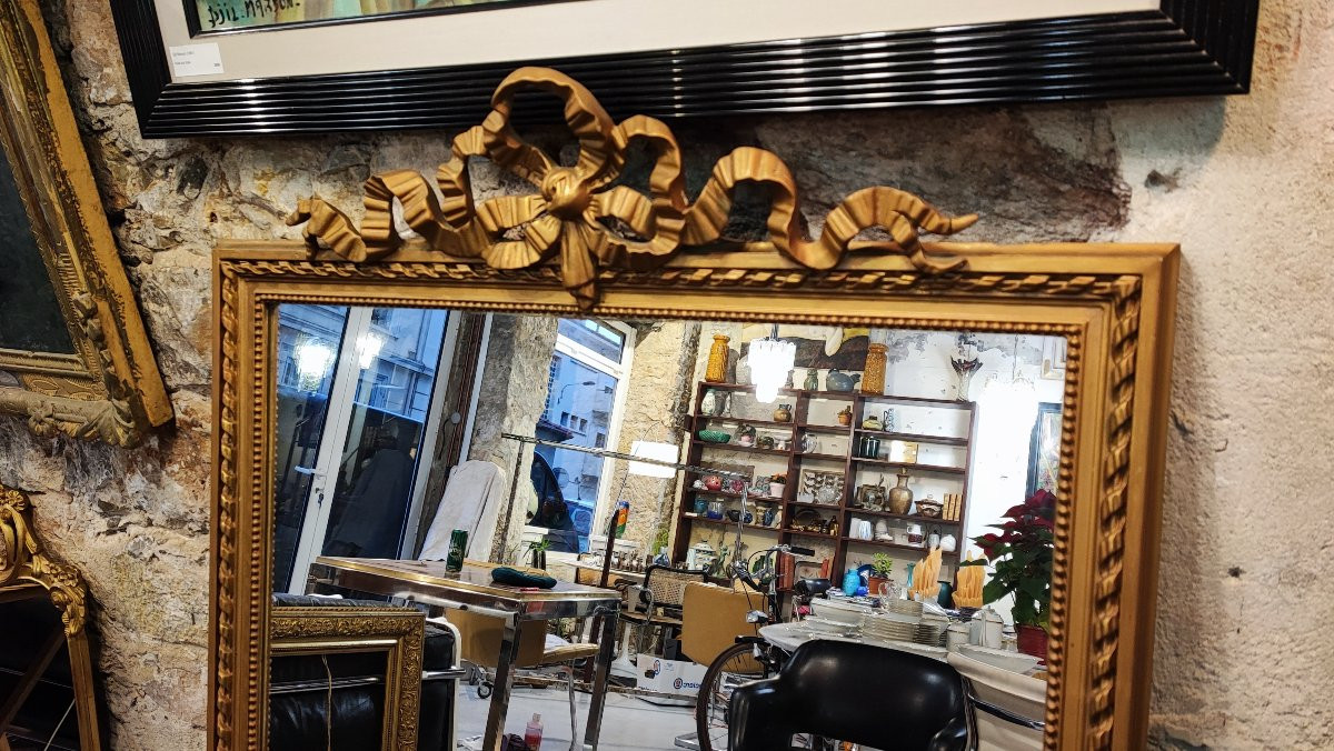 Grand miroir doré à ruban – époque Napoléon III - 136 cm-photo-4