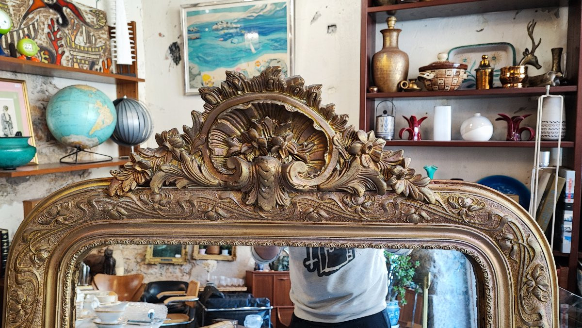Grand miroir doré à fronton – époque Napoléon III - 136 cm-photo-2
