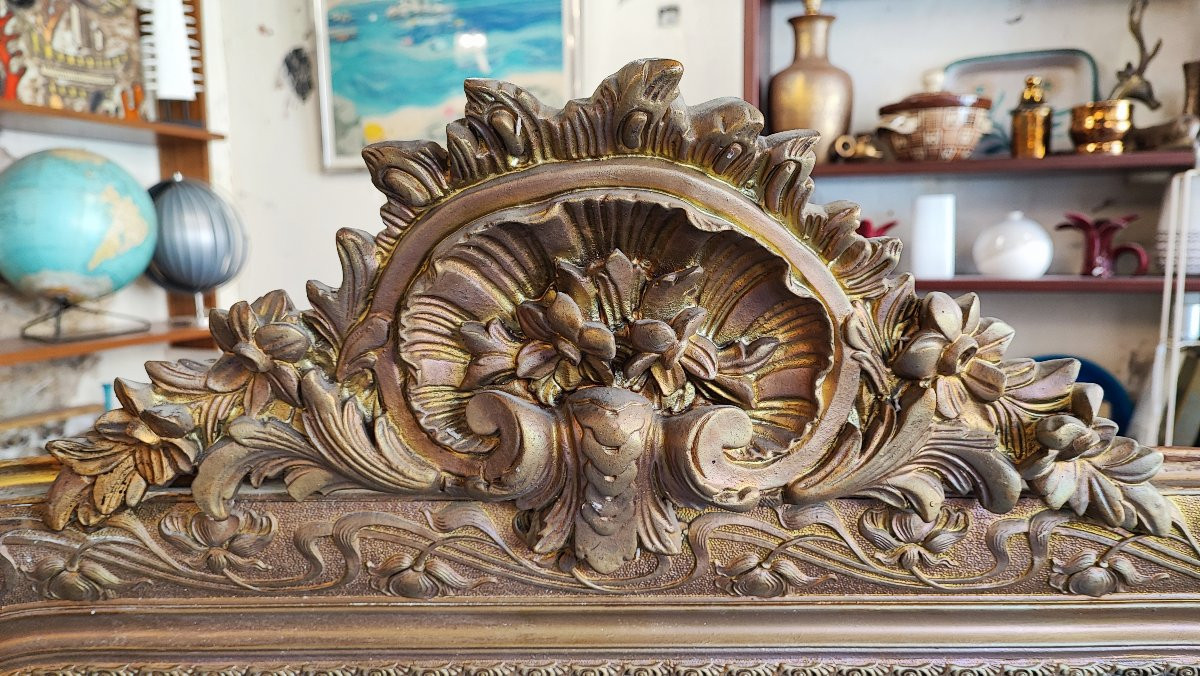 Grand miroir doré à fronton – époque Napoléon III - 136 cm-photo-3