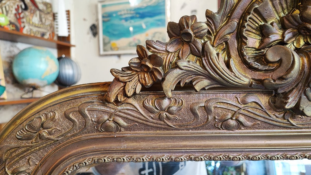Grand miroir doré à fronton – époque Napoléon III - 136 cm-photo-4