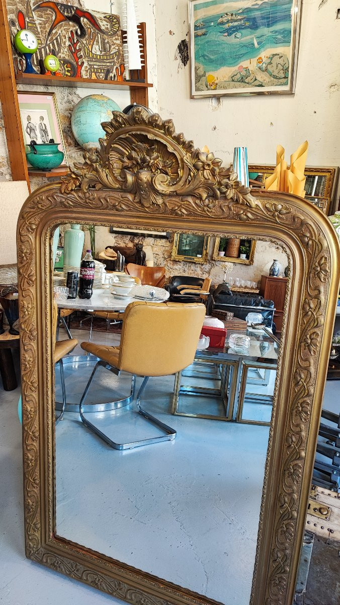 Grand miroir doré à fronton – époque Napoléon III - 136 cm-photo-1