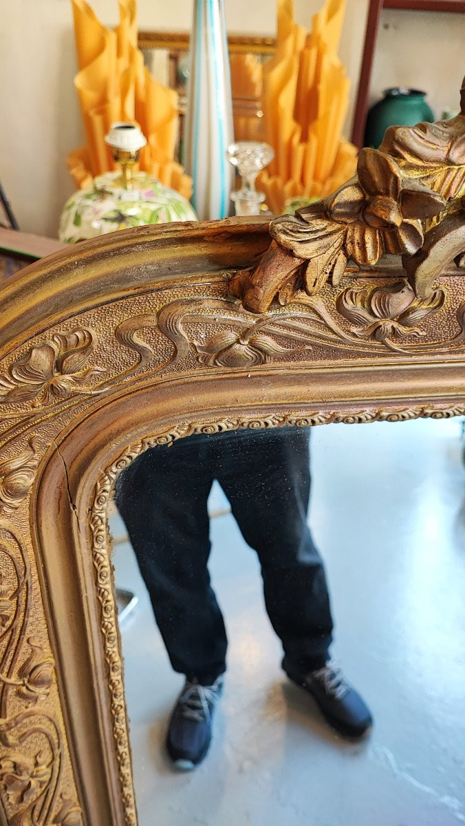 Grand miroir doré à fronton – époque Napoléon III - 136 cm-photo-2