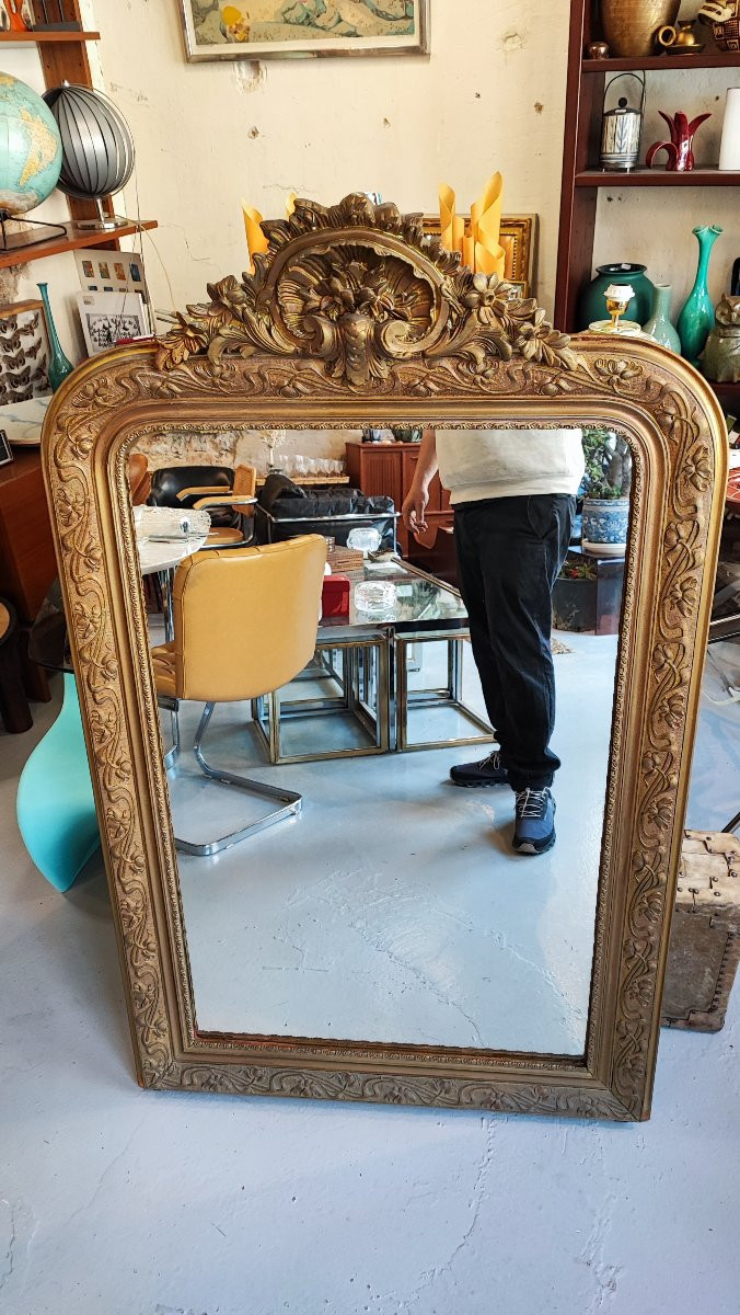 Grand miroir doré à fronton – époque Napoléon III - 136 cm-photo-7