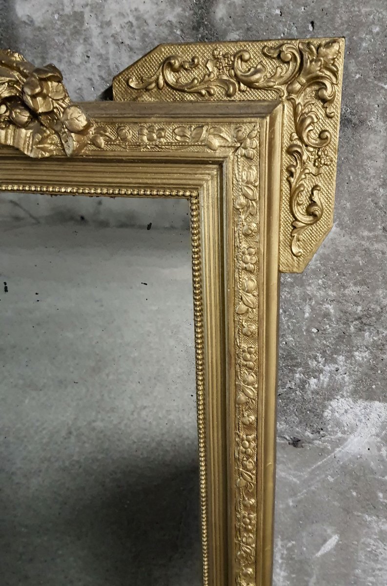 Miroir doré à fronton fleuri – époque Napoléon III - 107 cm-photo-3