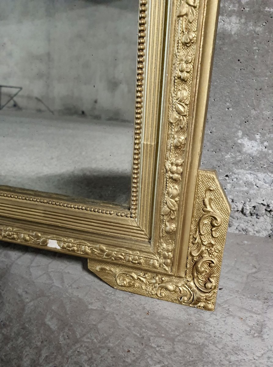 Miroir doré à fronton fleuri – époque Napoléon III - 107 cm-photo-2