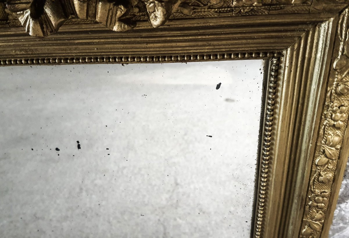 Miroir doré à fronton fleuri – époque Napoléon III - 107 cm-photo-3