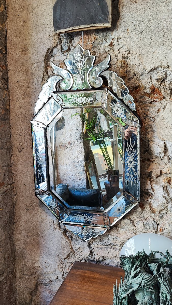 Miroir vénitien en verre de Murano - XIXème-photo-3