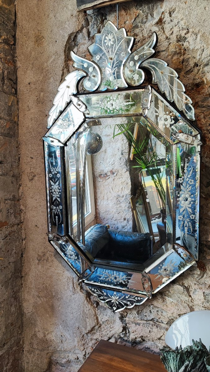 Miroir vénitien en verre de Murano - XIXème-photo-4