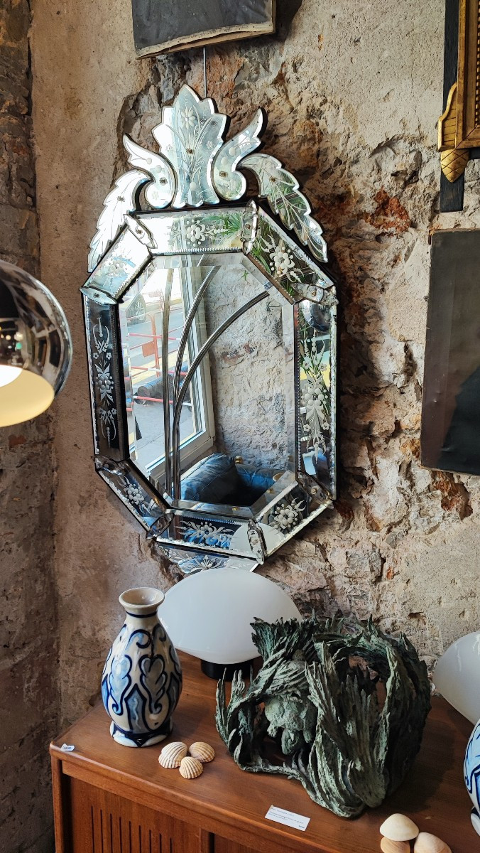 Miroir vénitien en verre de Murano - XIXème