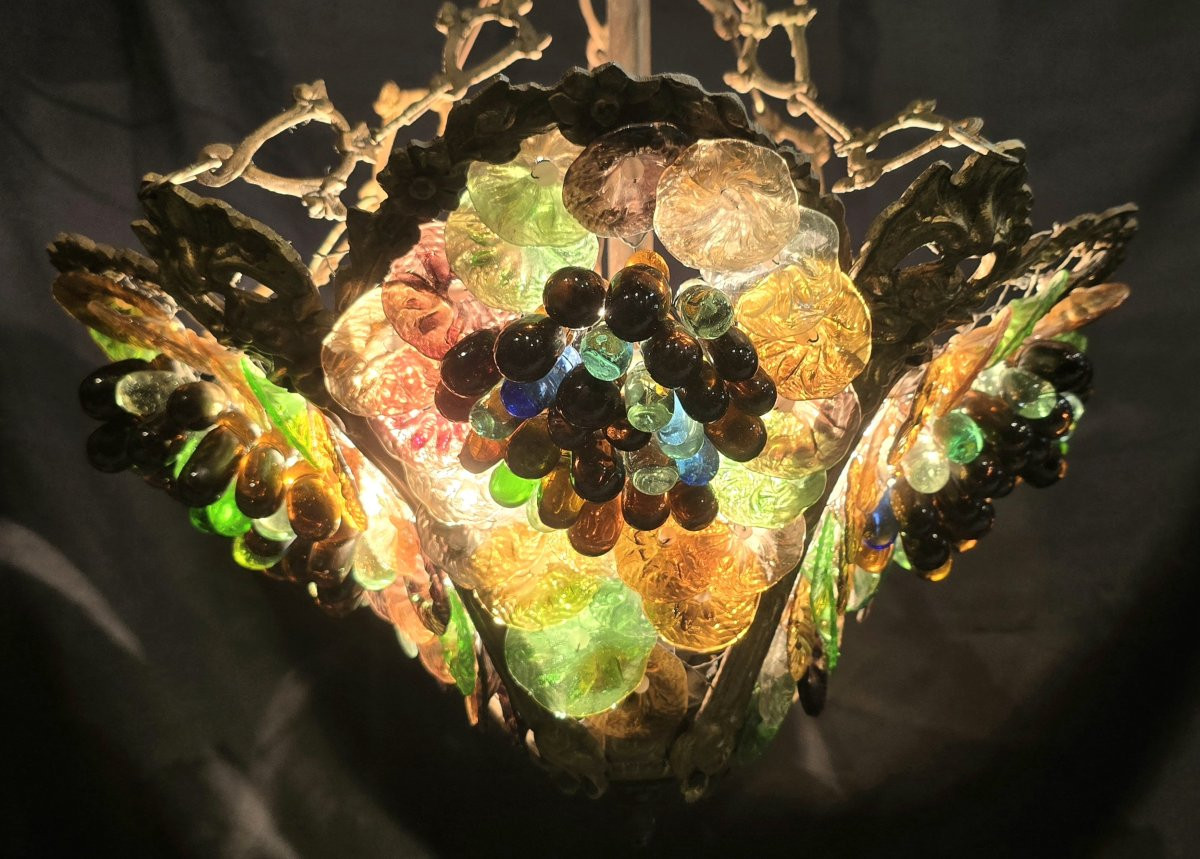 Lustre de Murano en bronze et grappes de raisin-photo-3