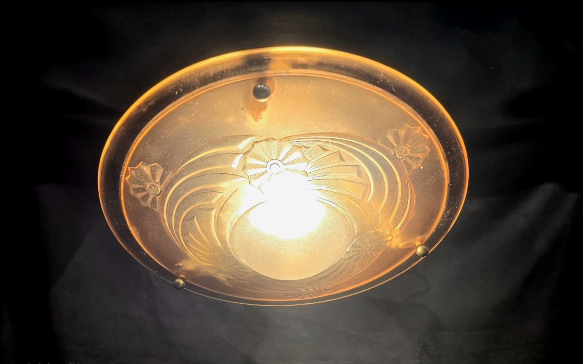 Suspension vasque art déco en verre rose-photo-2