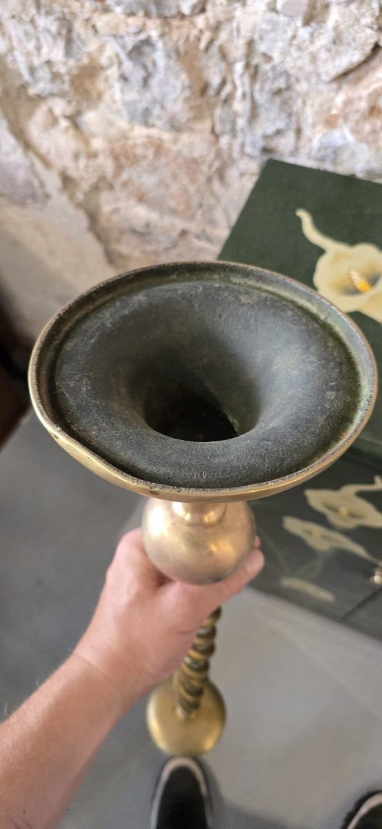 Paire de bougeoirs en bronze doré, XIXᵉ siècle - 59 cm-photo-8