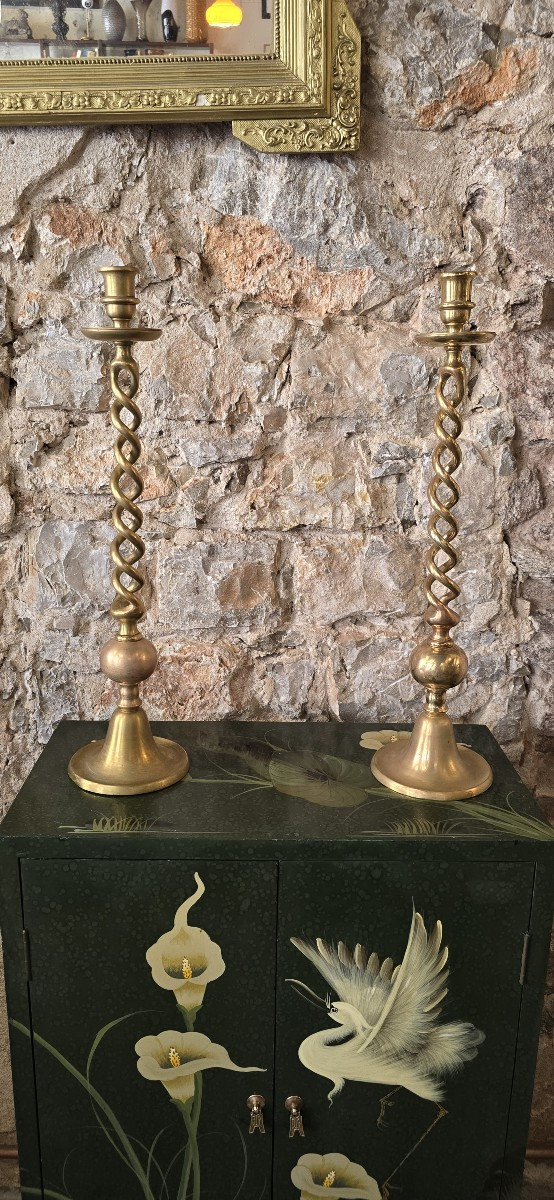 Paire de bougeoirs en bronze doré, XIXᵉ siècle - 59 cm