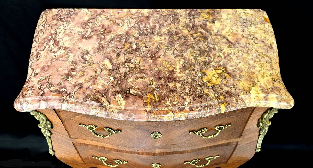 Curved Chest Of Drawers In Louis XV Style Rosewood Marquetry-photo-2