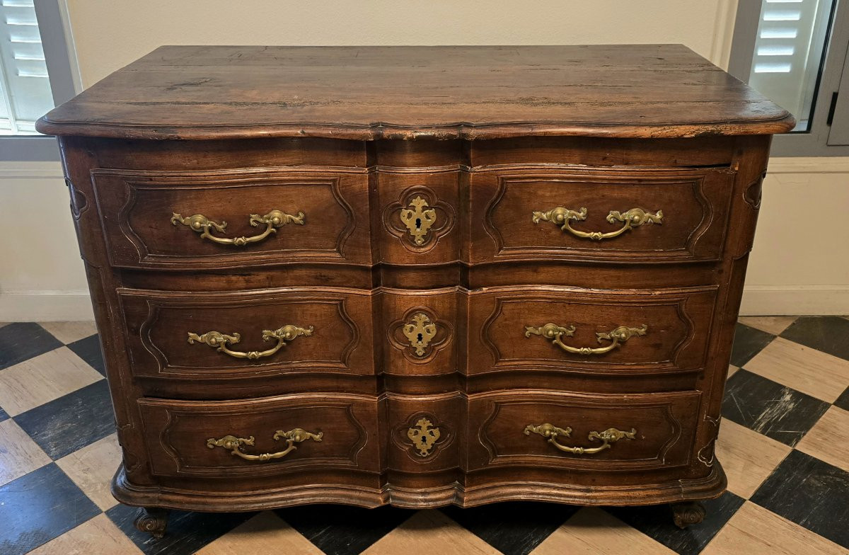 Commode arbalète en noyer massif, époque Louis XIV – début XVIIIᵉ siècle-photo-2