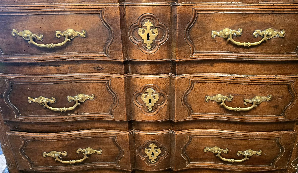 Commode arbalète en noyer massif, époque Louis XIV – début XVIIIᵉ siècle-photo-3