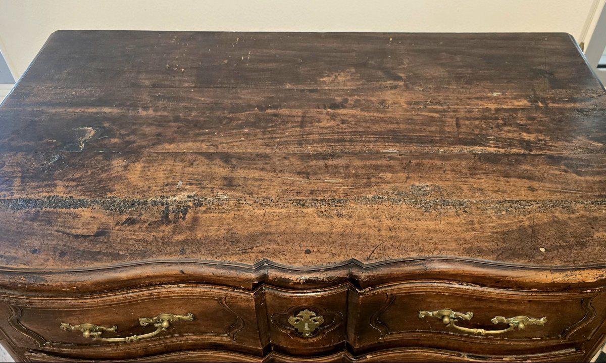 Commode arbalète en noyer massif, époque Louis XIV – début XVIIIᵉ siècle-photo-6