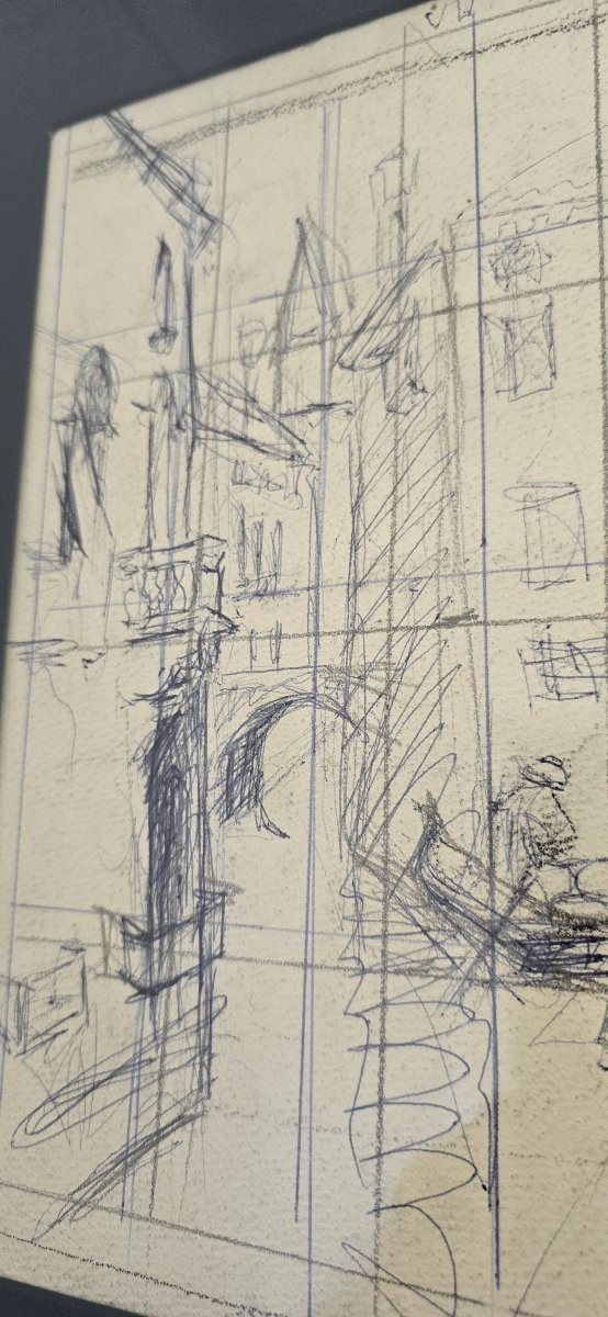 Louis Toffoli (1907 - 1999) Drawing On Paper, Venice Canal-photo-2