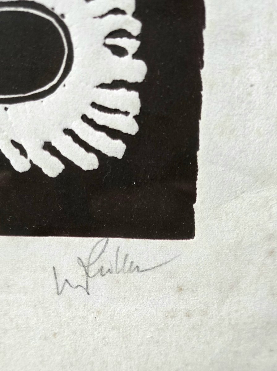 Eugène Fidler (1910-1990) Linogravure "La chouette" 1987-photo-3