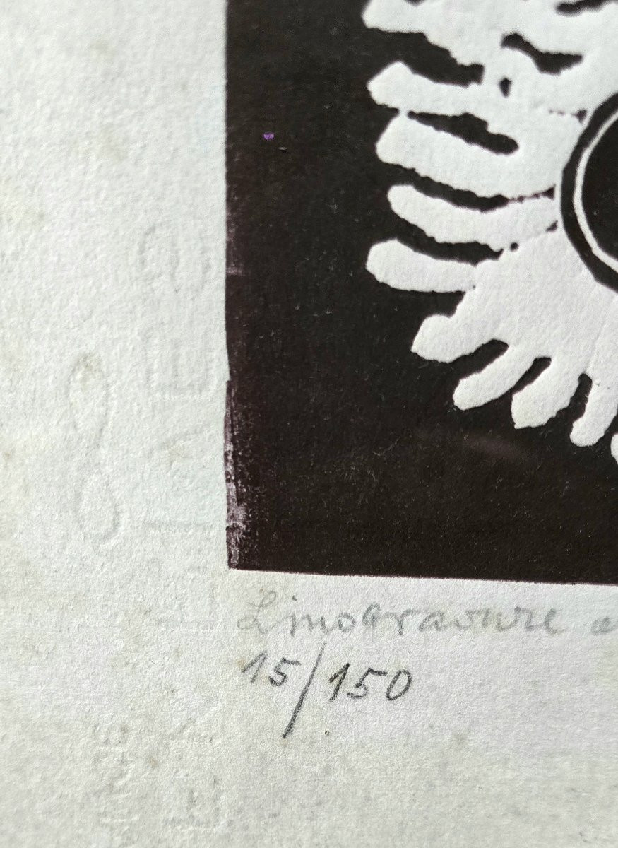 Eugène Fidler (1910-1990) Linogravure "La chouette" 1987-photo-4